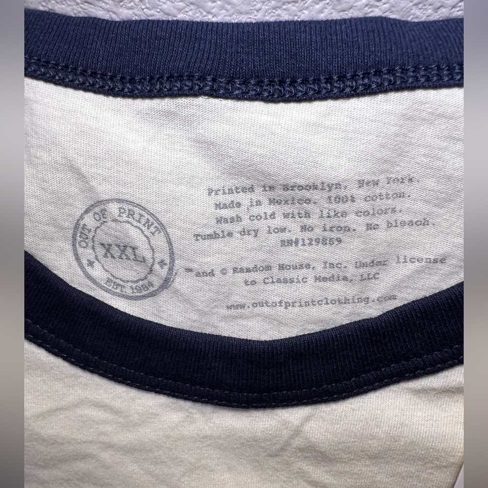 NWT Little Golden Books Out of Print Cream and Navy Ringer T-Shirt fits like XL - Picture 4 of 5